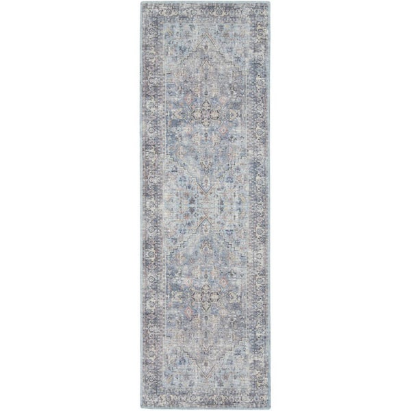 2 ft. x 8 ft. Blue Oriental Washable Area Rug Runner Rug