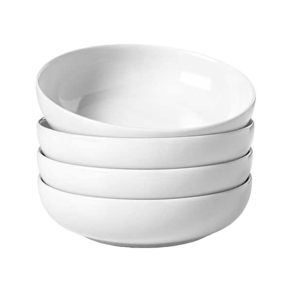 4 Pack White 8.5 in. 45 fl. oz. Ceramic Pasta Bowls, Serving Soup Pasta Noodle Dinner Kitchen Bowl Plates Microwave Safe
