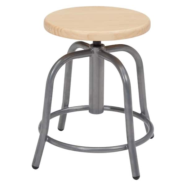 National Public Seating 18 in. to 25 in. Height Wood Seat and Grey Frame Adjustable Swivel Stool
