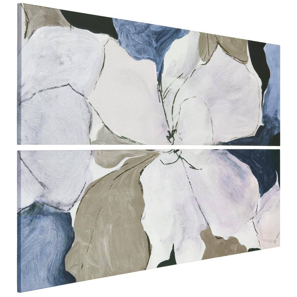 Floral Serenity Blue and Beige Abstract Canvas Wall Art Set