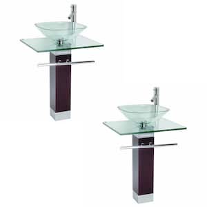 2 Tempered Glass Pedestal Sink Chrome Faucet Towel Bar and Drain Combo (Pack of 2)