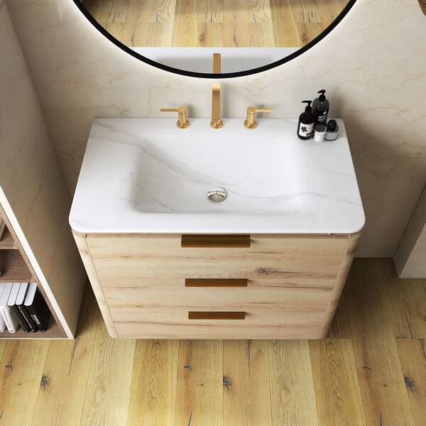 Yingze 36 in. Freestanding Single Sink White Oak Bath Vanity with
