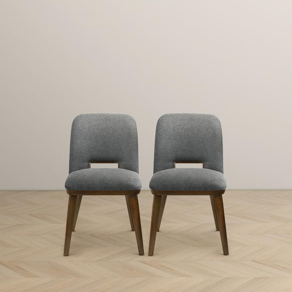 Dark Gray Fabric Mid-Century Modern Dining Chairs with Walnut Base, Set of 2