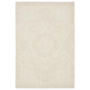 Rayder Ivory 5 ft. x 8 ft. Tone-on-Tone Center Medallion Polypropylene/Polyester Indoor Area Rug