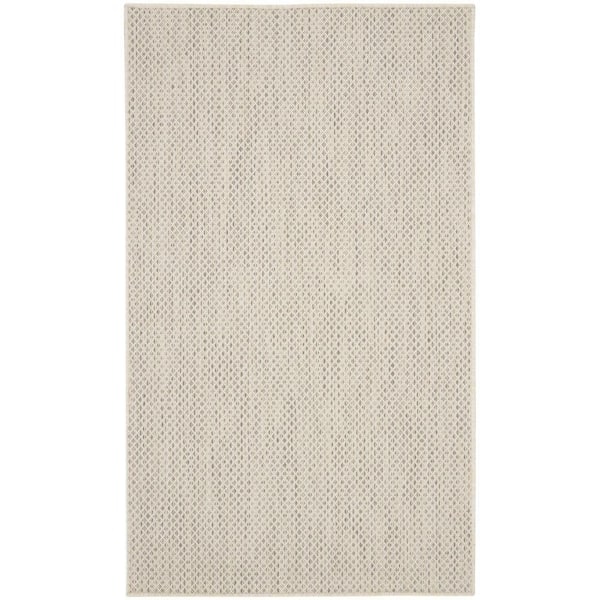 Nourison Courtyard Ivory Silver 3 ft. x 5 ft. Geometric Contemporary Indoor/Outdoor Patio Kitchen Area Rug