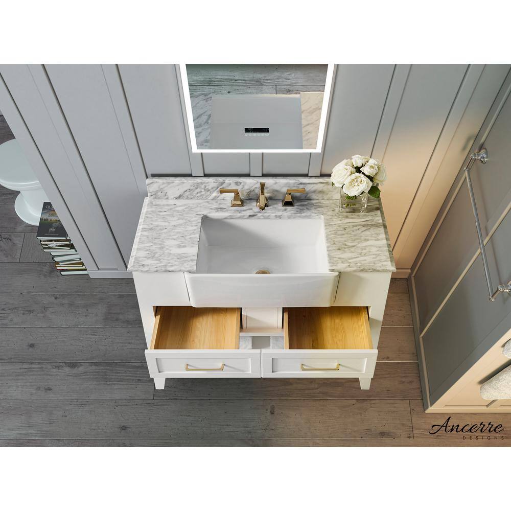 Hayley 36" White Wood Bathroom Vanity with Carrara Marble Top