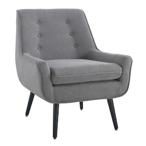 Lynne Grey Flannel Accent Chair with Button Tufted Back and Black Wood Legs