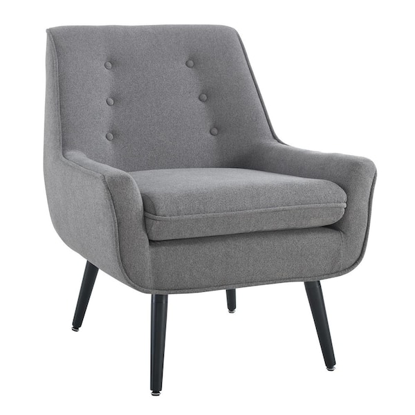 Linon Home Decor Lynne Grey Flannel Accent Chair with Button Tufted Back and Black Wood Legs