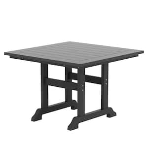 Hayes 43 in. All Weather HDPE Plastic Square Outdoor Dining Trestle Table with Umbrella Hole in Gray