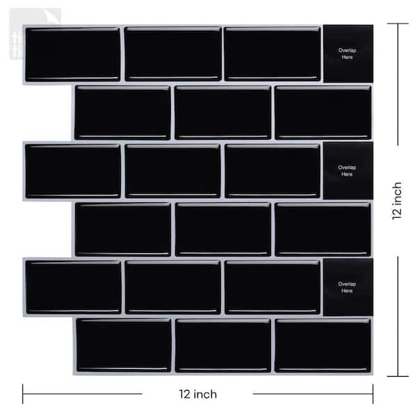 Subway Black 12 in. W x 12 in. H Peel and Stick Decorative Mosaic Wall Tile Backsplash (5 Tiles) Subway Black 12 in. W x 12 in. H Peel and Stick Decorative Mosaic Wall Tile Backsplash (5 Tiles)