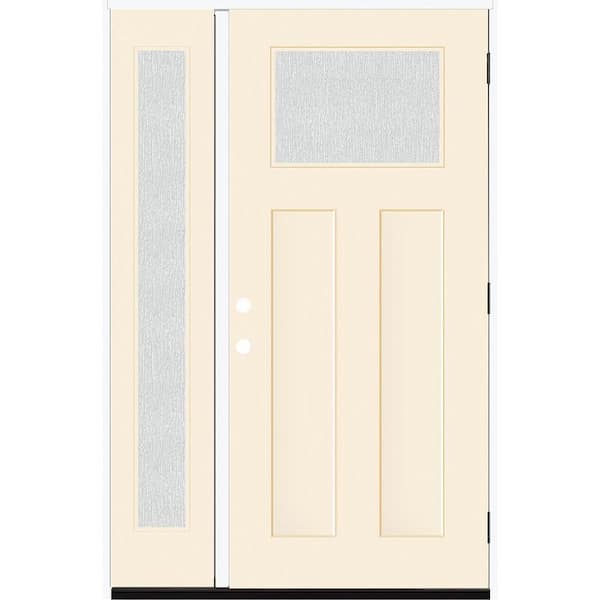 Steves & Sons Legacy 51 in. x 80 in. 1/4 Toplite Rain Glass LHOS Primed Linen Finish Fiberglass Prehung Front Door w/12 in. SL