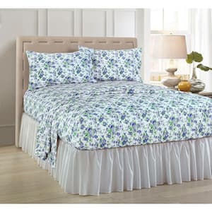 Heritage 4-Piece Blue Floral Microfiber Full Sheet Set