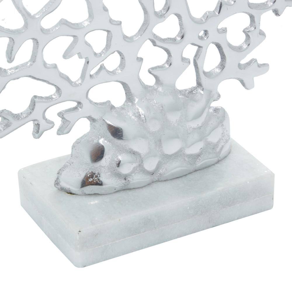 Elegant Silver Coral Sculpture on Marble Base 12"x15"