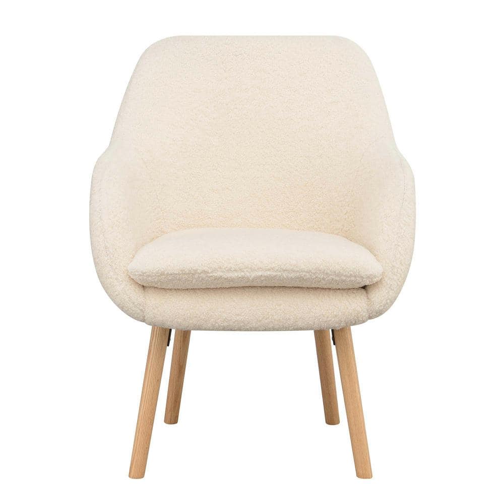 Sherpa Crème Cozy Accent Chair with Solid Red Oak Legs