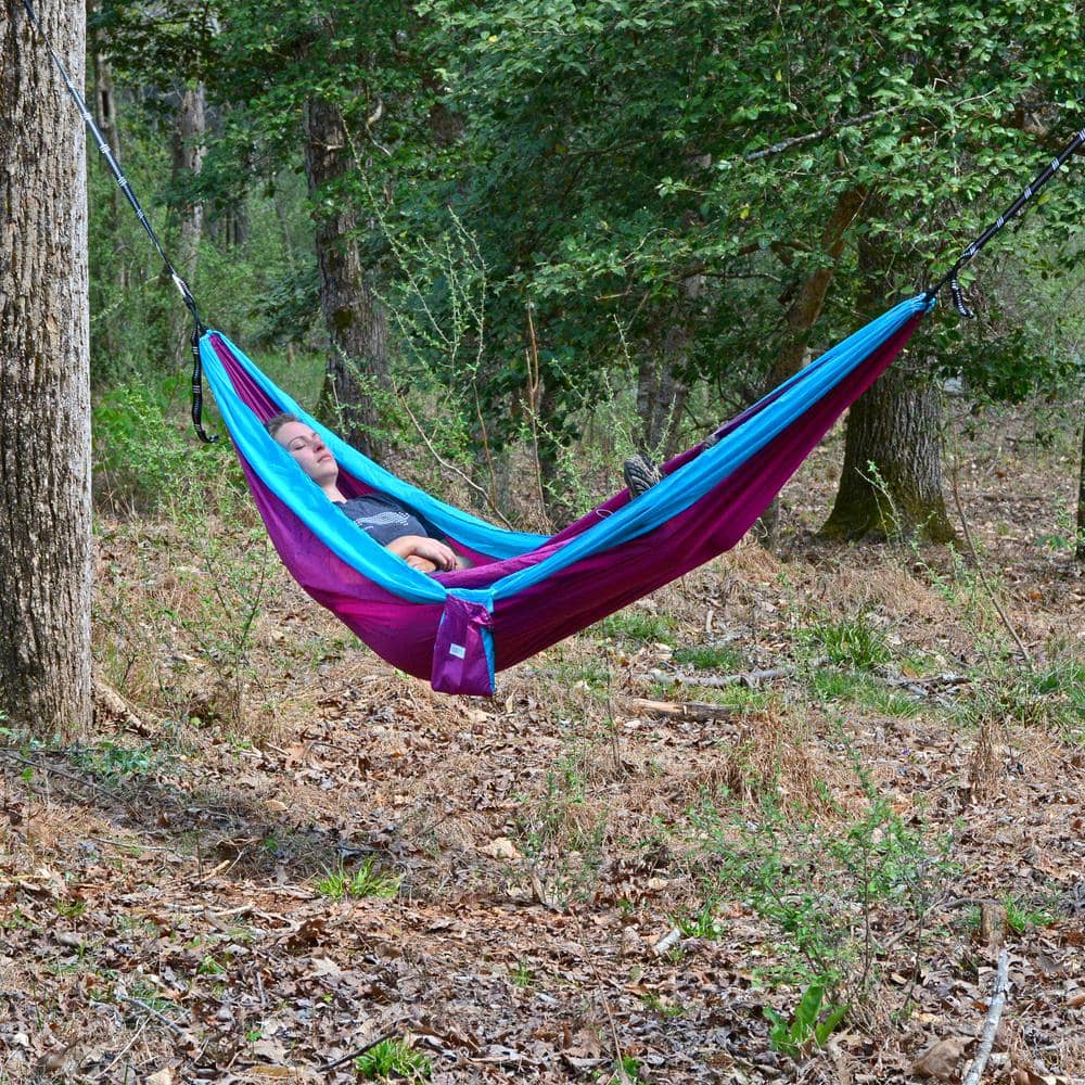 Light Blue and Purple Nylon Camping Hammock