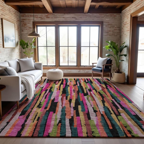 Mayfield Premium Machine Washable Abstract AMF1079 Pink 5 ft. x 7 ft. 6 in. Area Rug