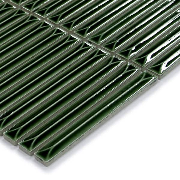 Stacked Green 6 in. x 6 in. Glossy Porcelain Wall Mosaic Tile Kit Kat Finger Tile (0.25 sq. ft. /Case)