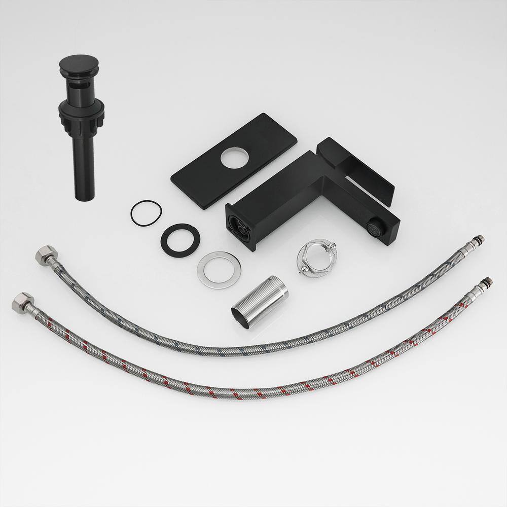 Matte Black Single Handle Bathroom Faucet with Deck Plate