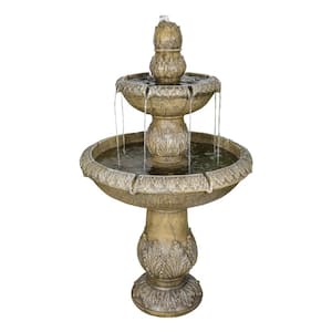 47.2 in. Cement Pedestal Waterfall Fountain Outdoor Floor 2-Tier Pedestal Water Fountain and Birdbath for Patio, Garden