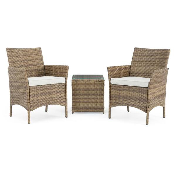 Sego Lily Silva Brown 3-Piece Wicker Patio Conversation Set with Beige Cushions