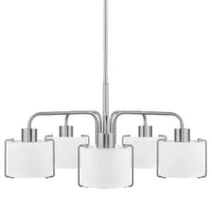 Brookley 5-Light Brushed Nickel Shaded Chandelier with White Fabric Shades