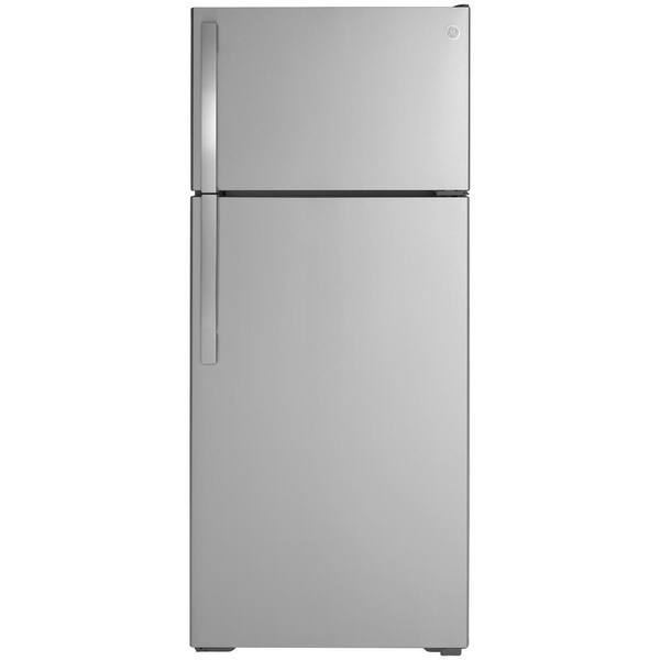 Ge 17 5 Cu Ft Top Freezer Refrigerator In Stainless Steel Energy Star Gie18gsnrss The Home Depot