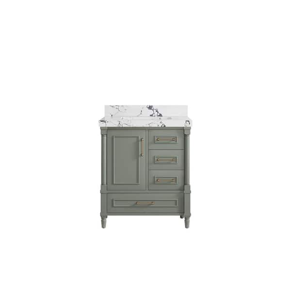 Willow Collections Hudson 30 in. W x 22 in. D x 36 in. H Single Sink Bath Vanity Center in Evergreen with 2 in. Viola Night Quartz Top
