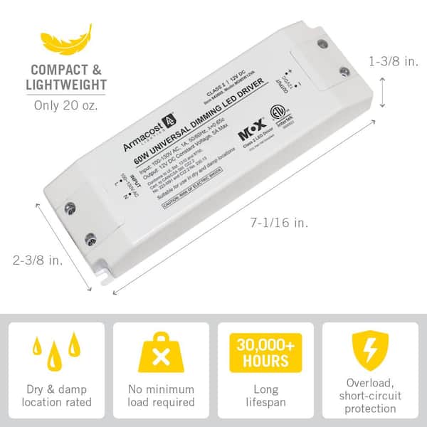 Armacost Lighting Universal 60-Watt Dimming LED Driver, 12-Volt DC Power  Supply for LED Tape Light Strips and Other LED 12-Volt Lighting 840600 -  The Home Depot