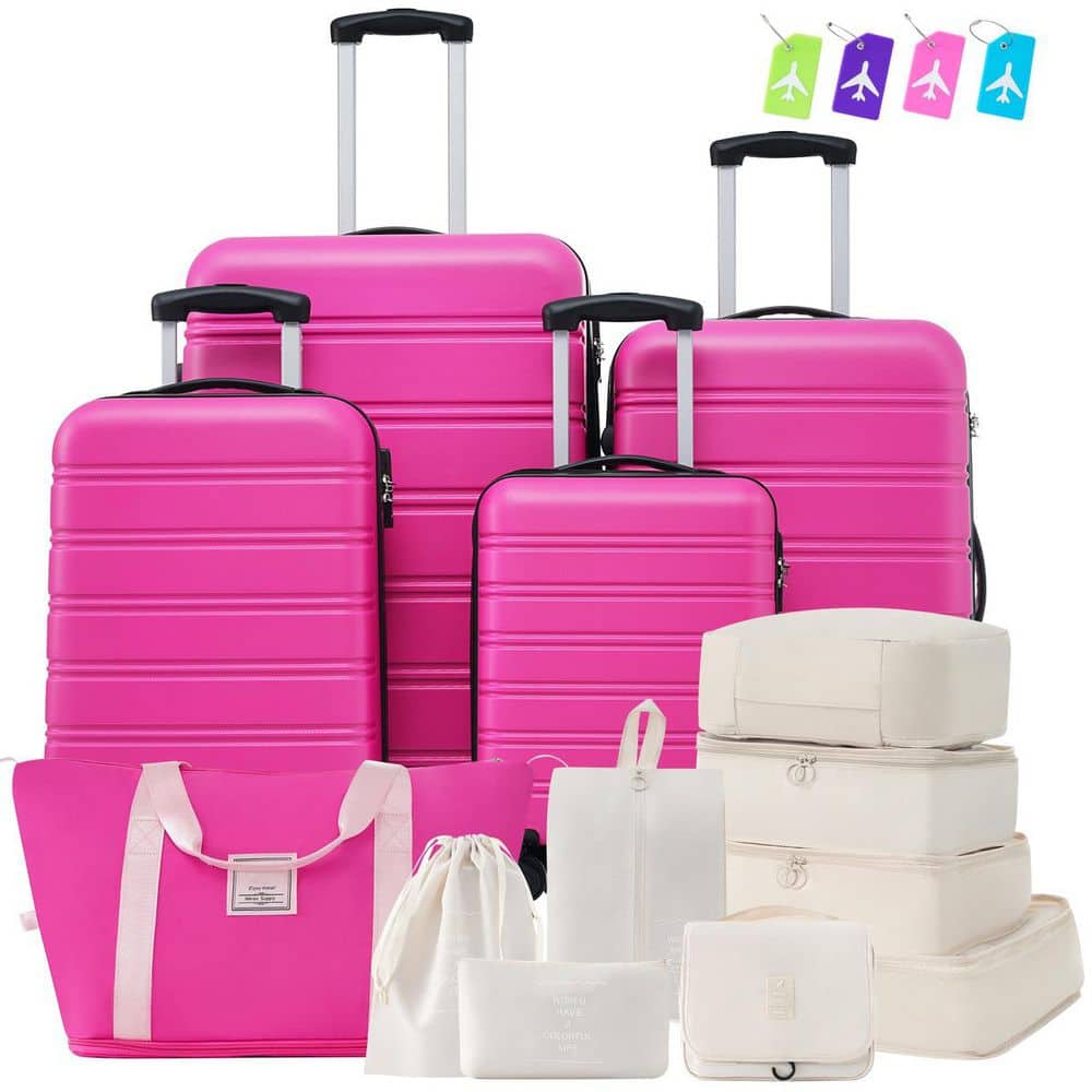 LIVACA 4-Piece Pink Lightweight Hardside Spinner TSA Lock