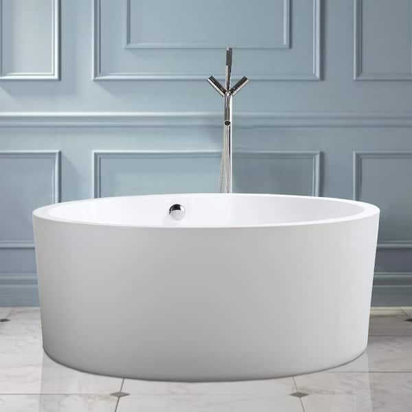 Vanity Art Troyes 59 in. Acrylic Flatbottom Freestanding Bathtub in White