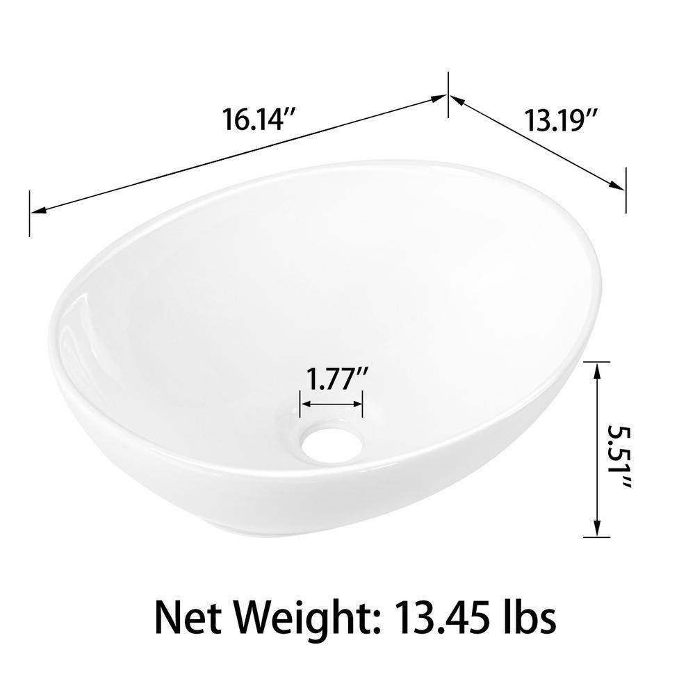 Sinber 16" x 13" Matte White Stone Oval Vessel Sink