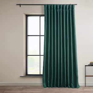 Slate Teal Green Faux Linen Extra Wide Room Darkening Rod Pocket Curtain - 100 in. W x 96 in. L (1 Panel)
