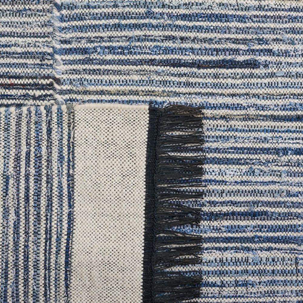 Blue and Ivory Flat Woven Wool Cotton Runner Rug