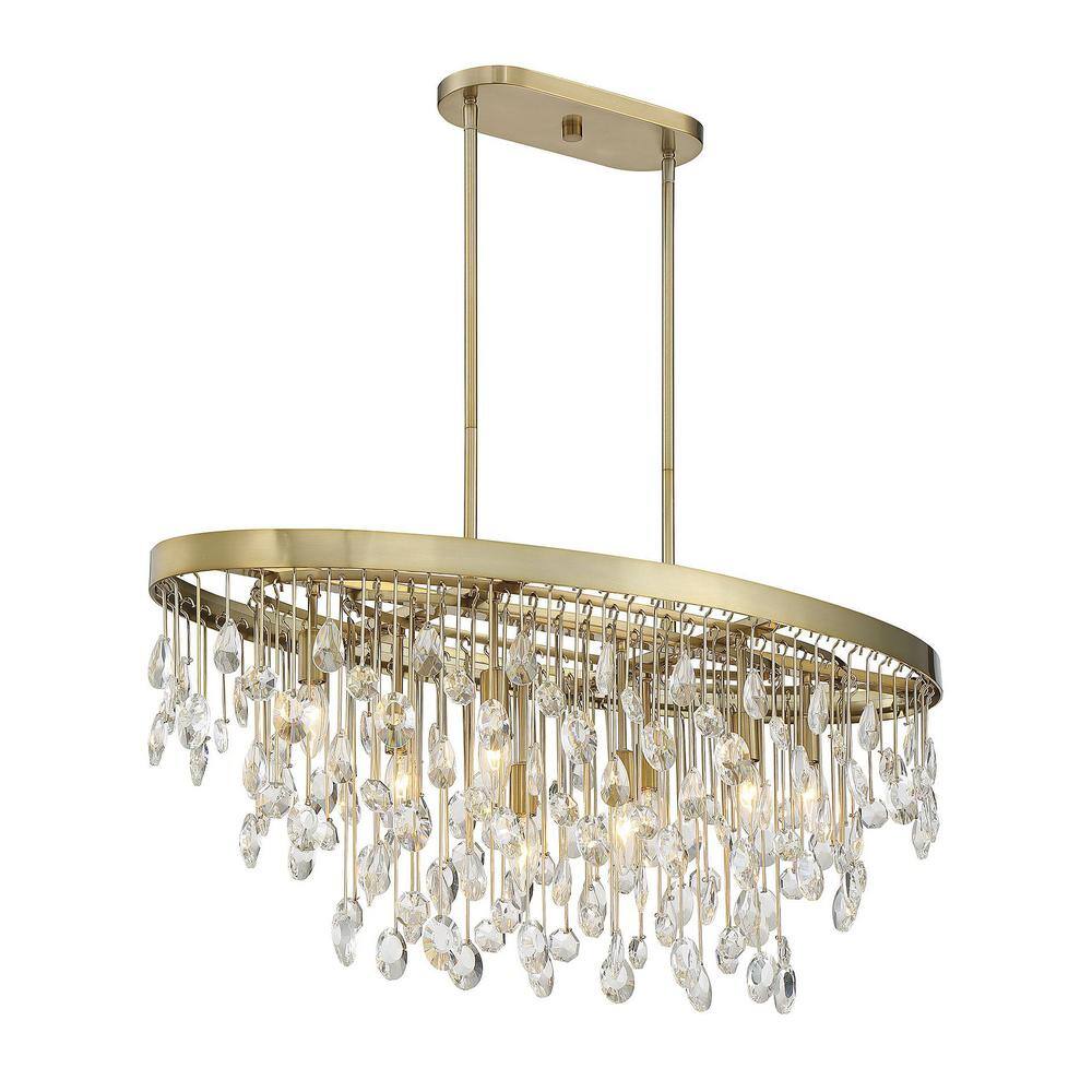 Livorno Noble Brass 8-Light Linear Chandelier with Clear Faceted Crystals