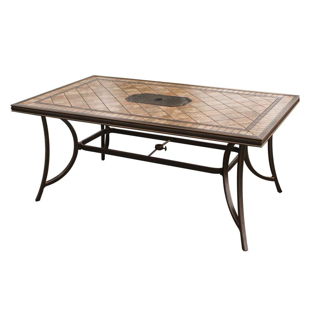 Monaco 7-Piece Brown and Tan Aluminum Outdoor Dining Set with Porcelain Table