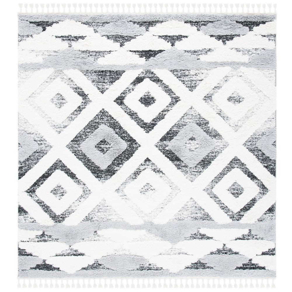 Moroccan Tassel Shag 7 ft. x 7 ft. Gray/Ivory Diamond High-Low Fringe Square Area Rug price history on PriceWatchPro