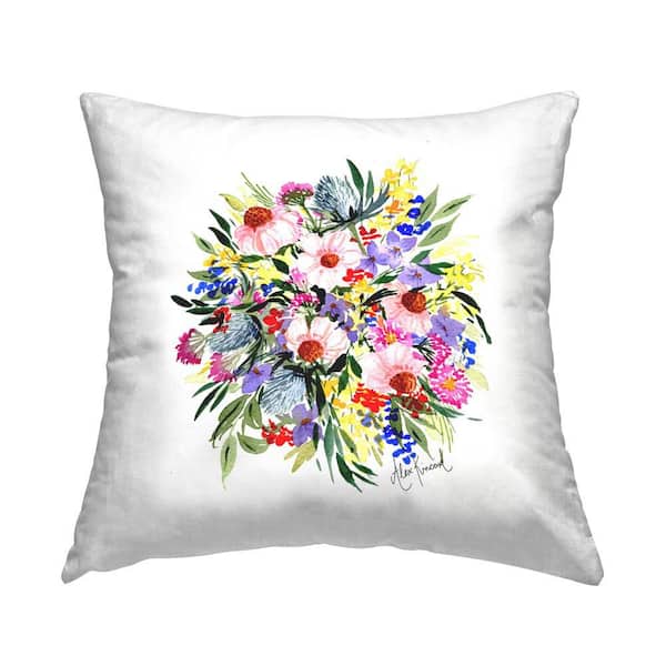 Stupell Industries Various Bright Flowers Multi-Color Floral Polyester 18 in. x 18 in. Throw Pillow
