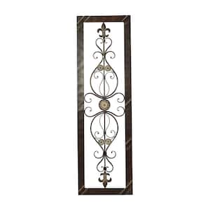 19 in. x  62 in. Metal Brown Ornate Scroll Wall Decor with Black Frame