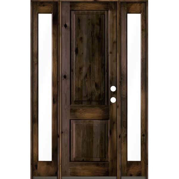 Krosswood Doors 58 in. x 96 in. Rustic Knotty Alder Left-Hand/Inswing Clear Glass Black Stain Square Top Wood Prehung Front Door
