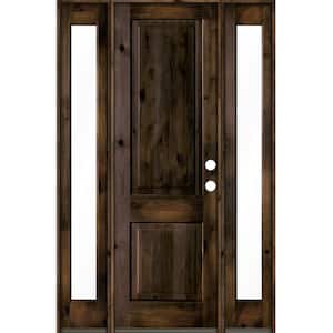 60 in. x 96 in. Rustic Knotty Alder Left-Hand/Inswing Clear Glass Black Stain Square Top Wood Prehung Front Door