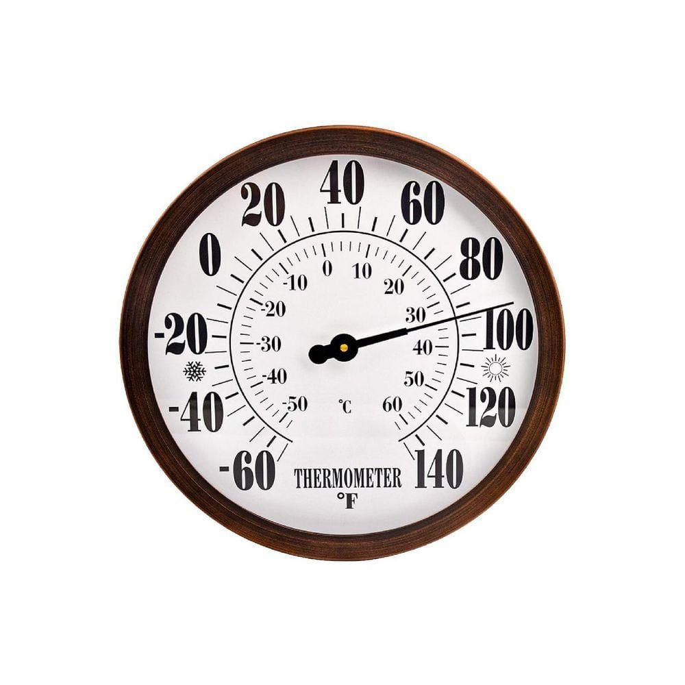 12 in. W Bronze Round Wall Analog Thermometer HP8GLY93Z7 - The