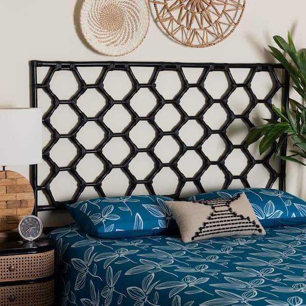 bali & pari Revonda Black Rattan Queen Standalone Headboard