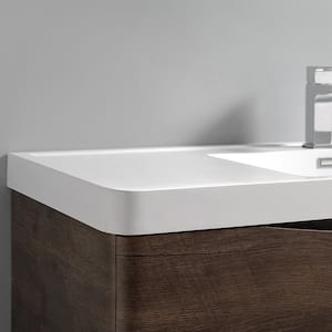 Tuscany 36 in. Modern Wall Hung Bath Vanity in Rosewood with Vanity Top in White with White Basin and Medicine Cabinet