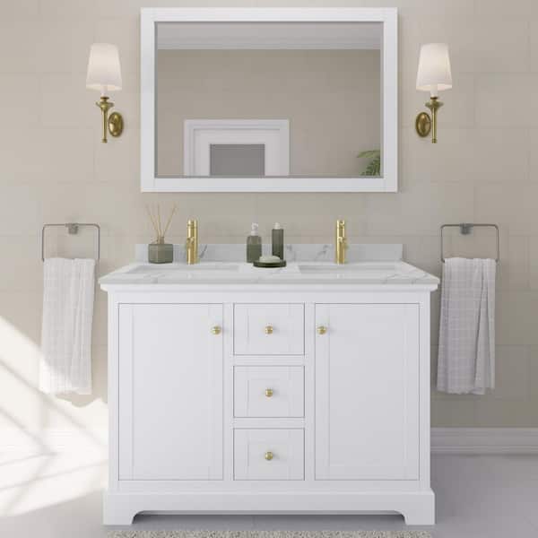 Wyndham Collection Avery 48 in. W x 22 in. D x 35 in. H Double Bath Vanity in White with Giotto Quartz Top