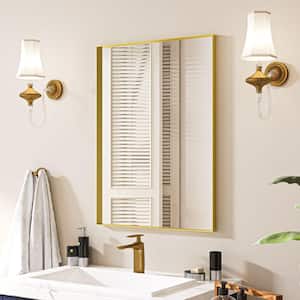 22 in. W x 30 in. H Rectangular Aluminum Framed Wall Bathroom Vanity Mirror in Brushed Gold