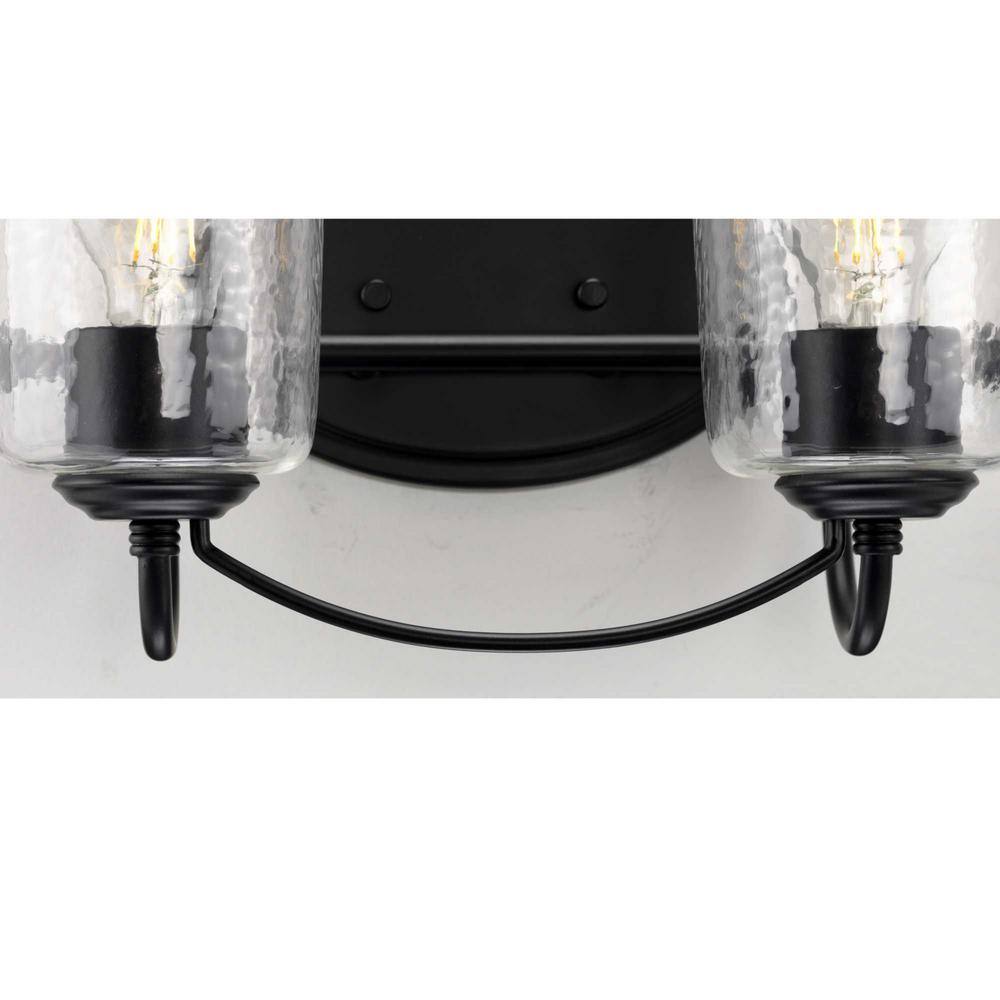 Black Steel Two-Light Dimmable Bath Light with Clear Glass Shades