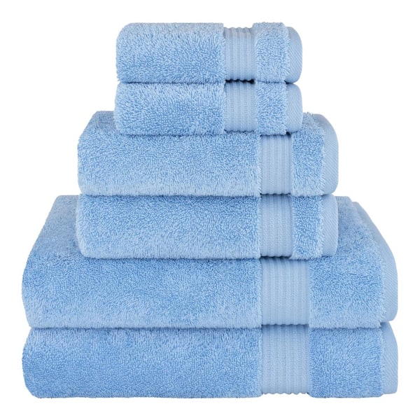 American Soft Linen Premium Quality 100% Cotton 6-Piece Bath Towel Set, Sky Blue