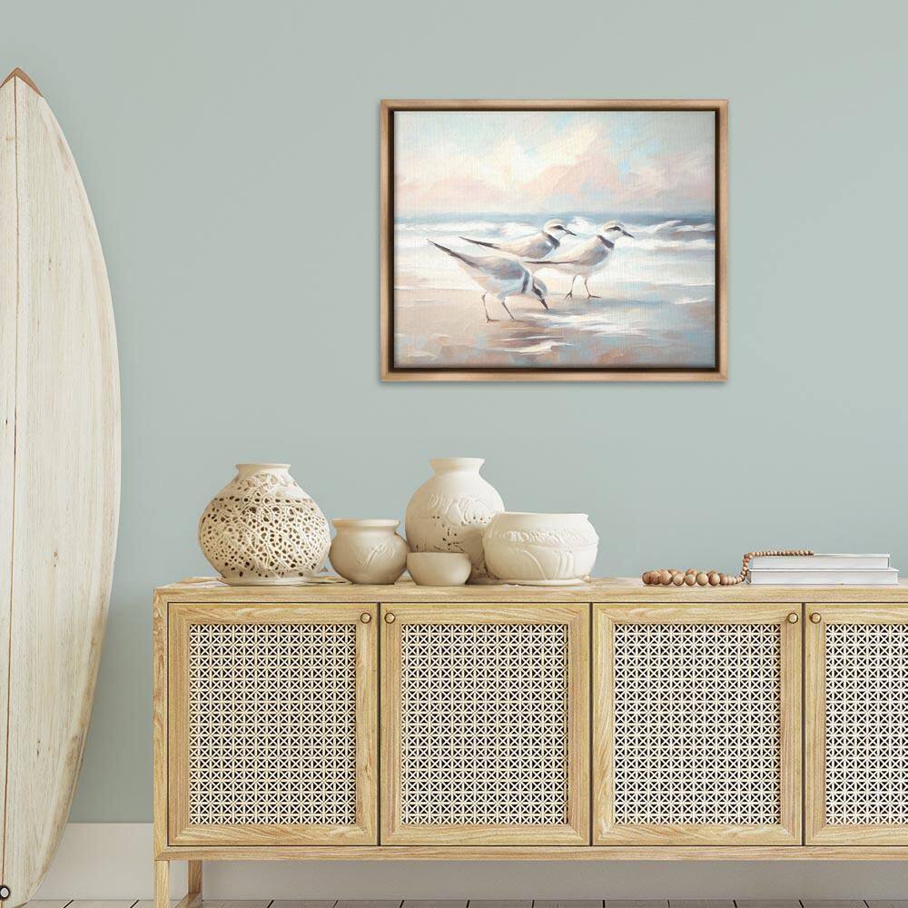Sandpipers Under Warm Beach Sun by Ramona Murdock Brown Floater Frame Animal Graphic Art Print 25 in. x 31 in. price history on PriceWatchPro