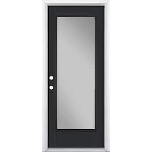 32 in. x 80 in. Full Lite Jet Black Right-Hand Inswing Painted Smooth Fiberglass Prehung Front Door w/ Brickmold