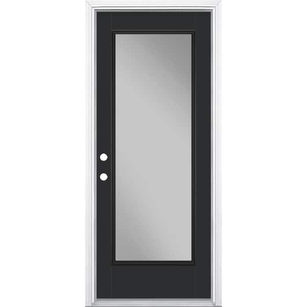 Masonite 32 in. x 80 in. Full Lite Jet Black Right-Hand Inswing Painted Smooth Fiberglass Prehung Front Door w/ Brickmold